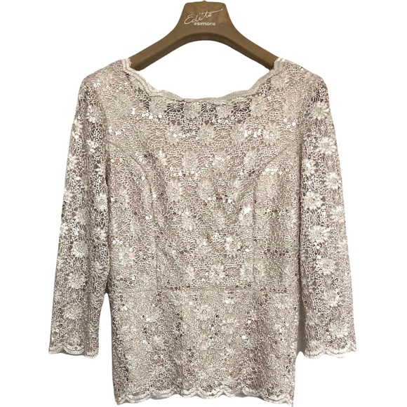 SZ 10•NWT•VINTAGE•TRADITION•SAND COLOUR SEQUIN ZIP UP ELEGANT TOP• - Picture 1 of 7